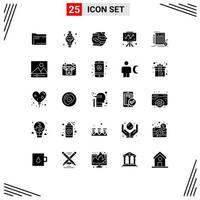 Set of 25 Vector Solid Glyphs on Grid for chart board watch world pollution Editable Vector Design Elements