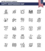 Group of 25 Lines Set for Independence day of United States of America such as police security bridge american tourism Editable USA Day Vector Design Elements