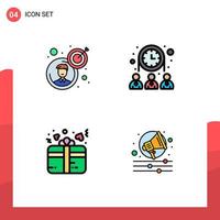 Group of 4 Filledline Flat Colors Signs and Symbols for business love target team heart Editable Vector Design Elements