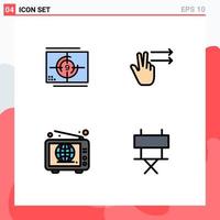 Pictogram Set of 4 Simple Filledline Flat Colors of film wide opening gesture news Editable Vector Design Elements