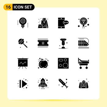 grupo de 16 glifos sólidos modernos establecidos para programación dulce desarrollo sorpresa codificación elementos de diseño vectorial editables vector