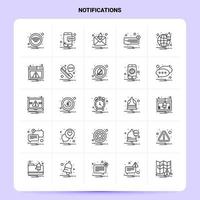 esquema 25 conjunto de iconos de notificaciones diseño de estilo de línea vectorial conjunto de iconos negros paquete de pictogramas lineales ideas de negocios web y móviles diseño ilustración vectorial vector