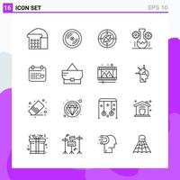 conjunto de 16 iconos en estilo de línea símbolos de contorno creativo para el diseño de sitios web y aplicaciones móviles signo de icono de línea simple aislado en fondo blanco 16 iconos fondo de vector de icono negro creativo