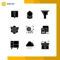 Group of 9 Solid Glyphs Signs and Symbols for checklist dessert funnel candy genetic Editable Vector Design Elements