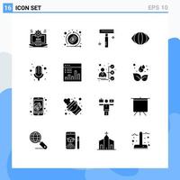 Pictogram Set of 16 Simple Solid Glyphs of microphone vision token face salon Editable Vector Design Elements