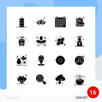 16 Universal Solid Glyph Signs Symbols of folder document tree clipboard event Editable Vector Design Elements