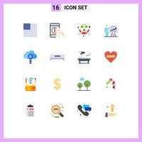 Pack of 16 Modern Flat Colors Signs and Symbols for Web Print Media such as computing graph face efforts business Editable Pack of Creative Vector Design Elements