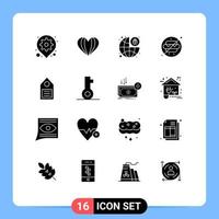 Mobile Interface Solid Glyph Set of 16 Pictograms of eco water like no security Editable Vector Design Elements