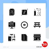 Modern Pack of 9 Icons Solid Glyph Symbols isolated on White Backgound for Website designing Creative Black Icon vector background