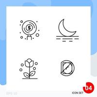 Modern Pack of 4 Icons Line Outline Symbols isolated on White Backgound for Website designing Creative Black Icon vector background