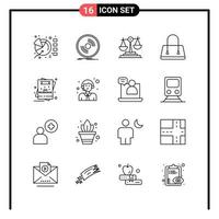 Set of 16 Line Style Icons for web and mobile Outline Symbols for print Line Icon Signs Isolated on White Background 16 Icon Set Creative Black Icon vector background