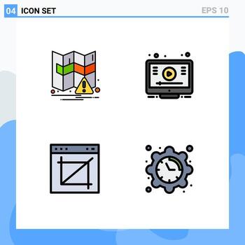 User Interface Pack of 4 Basic Filledline Flat Colors of map image crop learn youtube website Editable Vector Design Elements