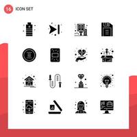 User Interface Pack of 16 Basic Solid Glyphs of circle retro city office route Editable Vector Design Elements