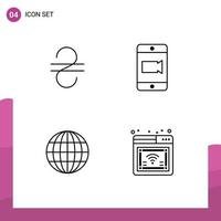 Line Pack of 4 Universal Symbols of hryvna internet mobile globe web Editable Vector Design Elements