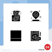 Modern Set of 4 Solid Glyphs Pictograph of birthday mark photo map layout Editable Vector Design Elements