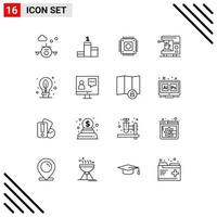 conjunto de 16 iconos de interfaz de usuario modernos signos de símbolos para elementos de diseño de vector editables eléctricos de máquina de hardware de tierra de bulbo