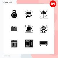 Pictogram Set of 9 Simple Solid Glyphs of business cup umbrella tea building Editable Vector Design Elements