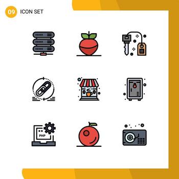 Modern Set of 9 Filledline Flat Colors Pictograph of coffee refresh key website hyperlink Editable Vector Design Elements
