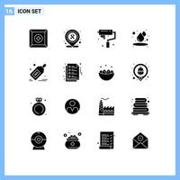 Set of 16 Vector Solid Glyphs on Grid for offer tag paint packages water Editable Vector Design Elements