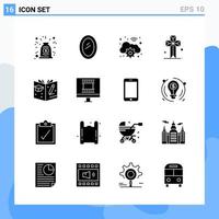 Modern 16 solid style icons Glyph Symbols for general use Creative Solid Icon Sign Isolated on White Background 16 Icons Pack Creative Black Icon vector background