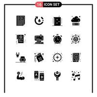 Modern Set of 16 Solid Glyphs Pictograph of storage cloud nature laboratory chemical industry Editable Vector Design Elements