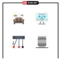 4 Universal Flat Icons Set for Web and Mobile Applications chair movement living computer space Editable Vector Design Elements