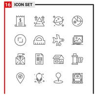 16 íconos generales para el diseño de sitios web, impresión y aplicaciones móviles 16 símbolos de esquema signos aislados en fondo blanco 16 icon pack creative black icon vector background