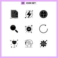 Set of 9 Modern UI Icons Symbols Signs for ad magnify energy magnifier military Editable Vector Design Elements