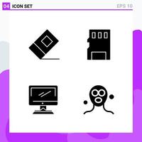 Set of 4 icons in solid style Creative Glyph Symbols for Website Design and Mobile Apps Simple Solid Icon Sign Isolated on White Background 4 Icons Creative Black Icon vector background