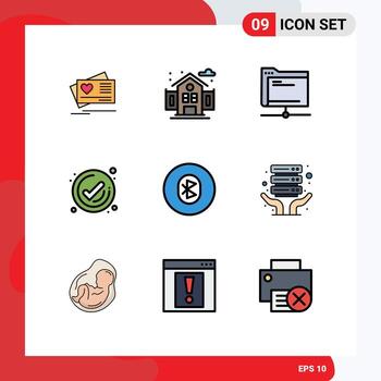 User Interface Pack of 9 Basic Filledline Flat Colors of communication check database tick business Editable Vector Design Elements