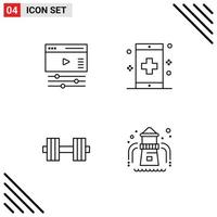 grupo de símbolos de iconos universales de 4 colores planos de línea de relleno modernos de elementos creativos de diseño de vectores editables de gimnasio web con mancuernas