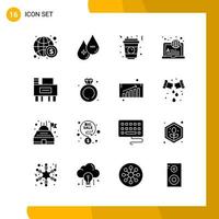 16 Icon Set Solid Style Icon Pack Glyph Symbols isolated on White Backgound for Responsive Website Designing Creative Black Icon vector background