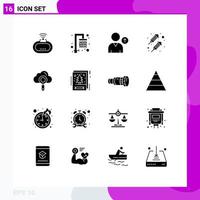 Mobile Interface Solid Glyph Set of 16 Pictograms of card search up computing fire work Editable Vector Design Elements