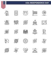 Pack of 25 creative USA Independence Day related Lines of map american american usa states Editable USA Day Vector Design Elements