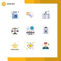 User Interface Pack of 9 Basic Flat Colors of business computer emergency scales justice Editable Vector Design Elements