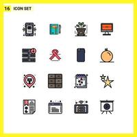Pack of 16 Modern Flat Color Filled Lines Signs and Symbols for Web Print Media such as television tv notepad startup finance Editable Creative Vector Design Elements
