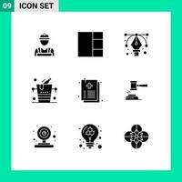 Solid Glyph Pack of 9 Universal Symbols of action medical tool healthcare wine Editable Vector Design Elements