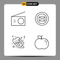 4 Black Icon Pack Outline Symbols Signs for Responsive designs on white background 4 Icons Set Creative Black Icon vector background