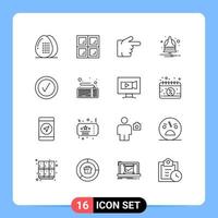 16 Thematic Vector Outlines and Editable Symbols of tick checked finger alarm notification Editable Vector Design Elements