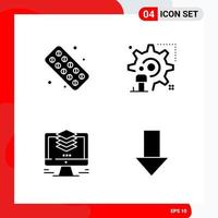 Creative Set of 4 Universal Glyph Icons isolated on White Background Creative Black Icon vector background