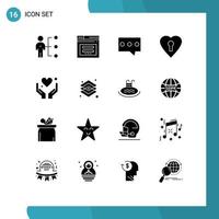 Universal Icon Symbols Group of 16 Modern Solid Glyphs of heart private website love message Editable Vector Design Elements