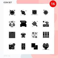 Vector Pack of 16 Icons in Solid Style Creative Glyph Pack isolated on White Background for Web and Mobile Creative Black Icon vector background