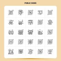 esquema 25 conjunto de iconos de signos públicos diseño de estilo de línea vectorial conjunto de iconos negros paquete de pictogramas lineales diseño de ideas de negocios web y móvil ilustración vectorial vector