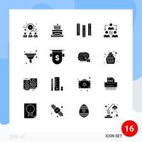 Modern Set of 16 Solid Glyphs and symbols such as seo funnel education filter delegating Editable Vector Design Elements