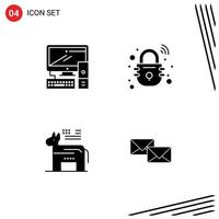 Editable Vector Line Pack of 4 Simple Solid Glyphs of computer american pc smart symbol Editable Vector Design Elements