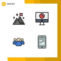 Set of 4 Modern UI Icons Symbols Signs for business friends mission graph users Editable Vector Design Elements