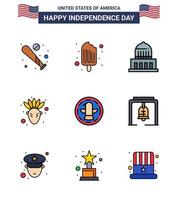 Modern Set of 9 Flat Filled Lines and symbols on USA Independence Day such as bird thanksgiving ice cream native american usa Editable USA Day Vector Design Elements