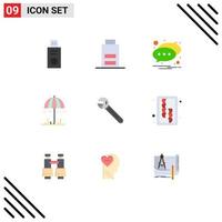 Editable Vector Line Pack of 9 Simple Flat Colors of tool wrench notification spring umbrella Editable Vector Design Elements