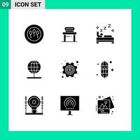 Stock Vector Icon Pack of 9 Line Signs and Symbols for options gear bedroom world navigation Editable Vector Design Elements