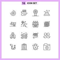 conjunto moderno de 16 contornos y símbolos, como insignias de entrega logística, cono de carretera, elementos de diseño vectorial editables vector